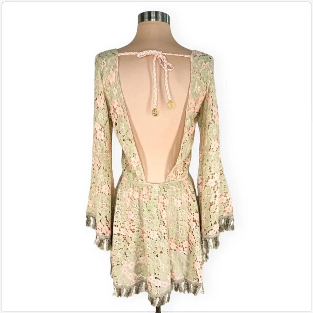 Luli Fama Miami Gitana Bell Sleeve Dress Multicolor Lace Swimsuit Coverup NWT XS